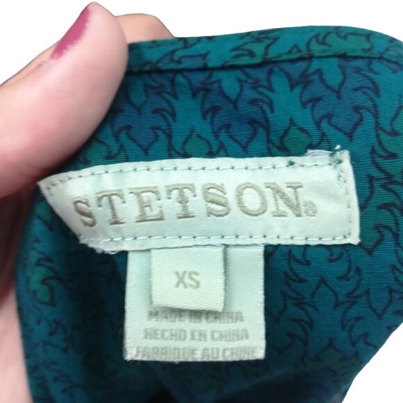 Stetson Embroidered Pearl Snap Short Sleeve A Line Dress Size XS Cotton Blue - Picture 15 of 16